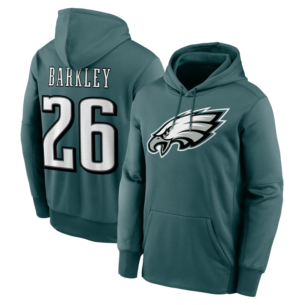 P.Eagles #26 Saquon Barkley Player Midnight Green Performance Pullover Hoodies Home Game PETTCS Stitched Jerseys