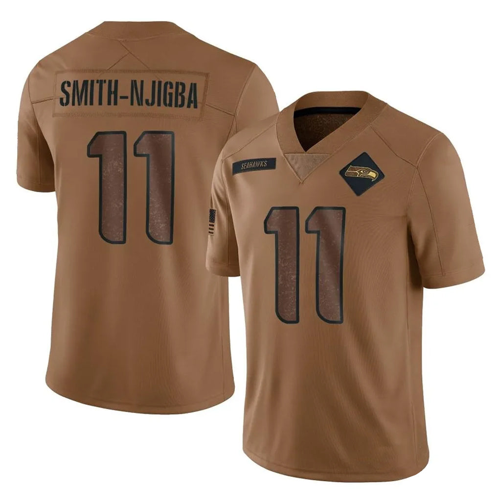 S.Seahawks #11 Jaxon Smith-Njigba Player Brown Limited Salute To Service Home Game PETTCS Stitched Jerseys