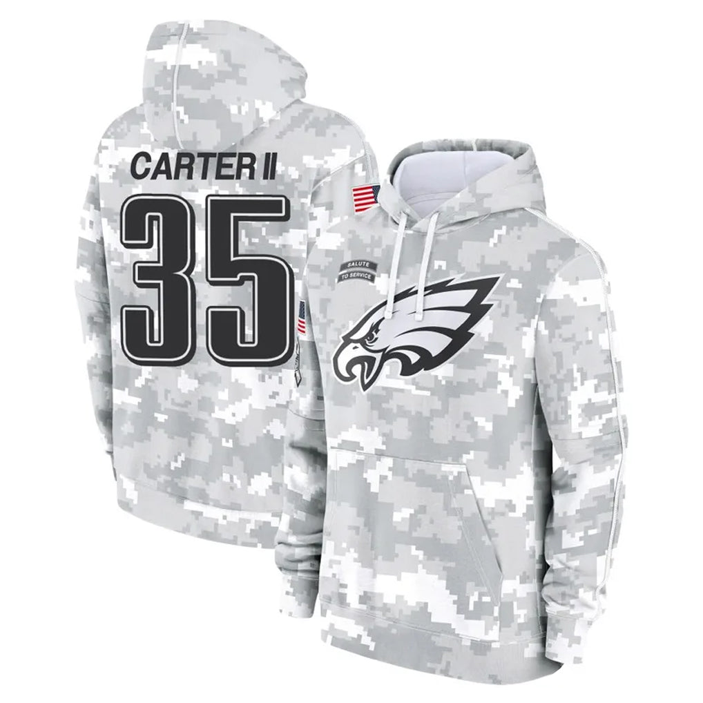 P.Eagles #35 Michael Carter II Player Arctic Camo Salute to Service Pullover Hoodies Limited Game PETTCS Stitched Jerseys