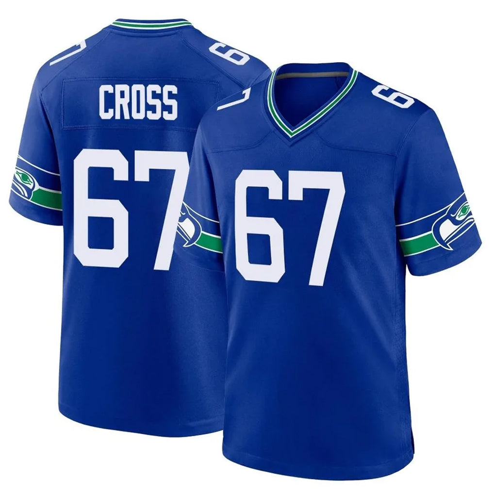 S.Seahawks #67 Charles Cross Player Royal Throwback Home Game PETTCS Stitched Jerseys