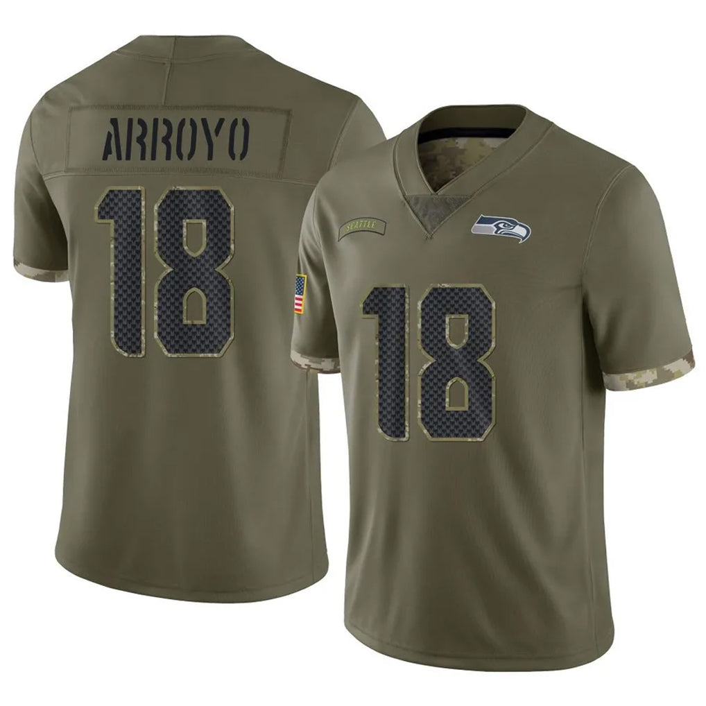 S.Seahawks #18 Elijah Arroyo Player Olive Limited Salute To Service Home Game PETTCS Stitched Jerseys