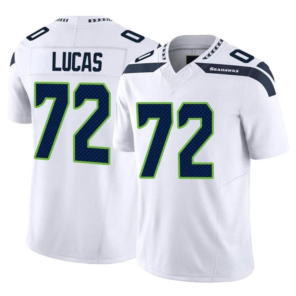 S.Seahawks #72 Abraham Lucas Player White Limited Vapor F.U.S.E. Home Game PETTCS Stitched Jerseys