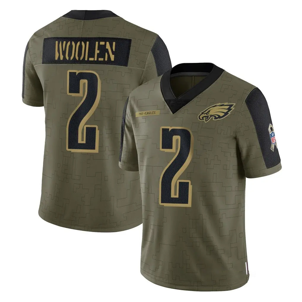 P.Eagles #2 Riq Woolen Player Olive Salute To Service Limited Game PETTCS Stitched Jerseys