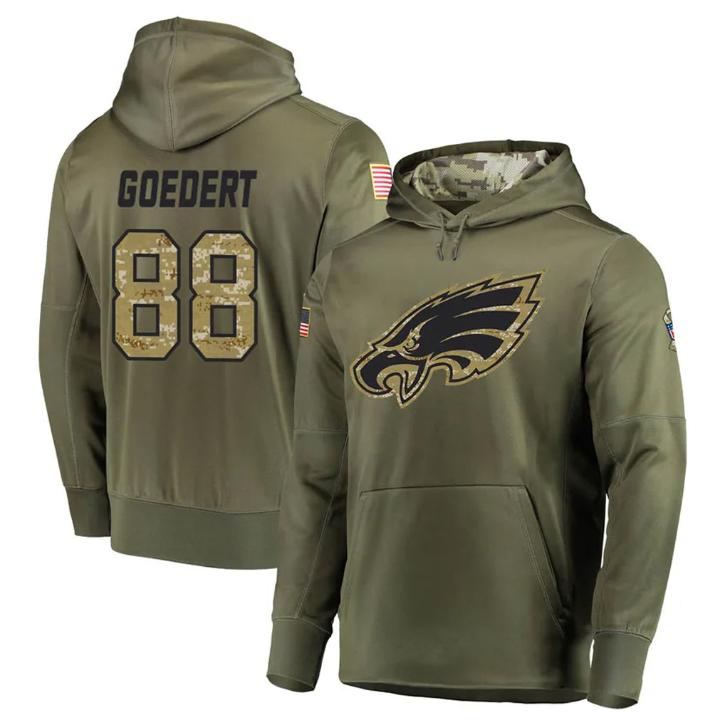 P.Eagles #88 Dallas Goedert Player Olive Salute to Service Pullover Hoodies Home Game PETTCS Stitched Jerseys