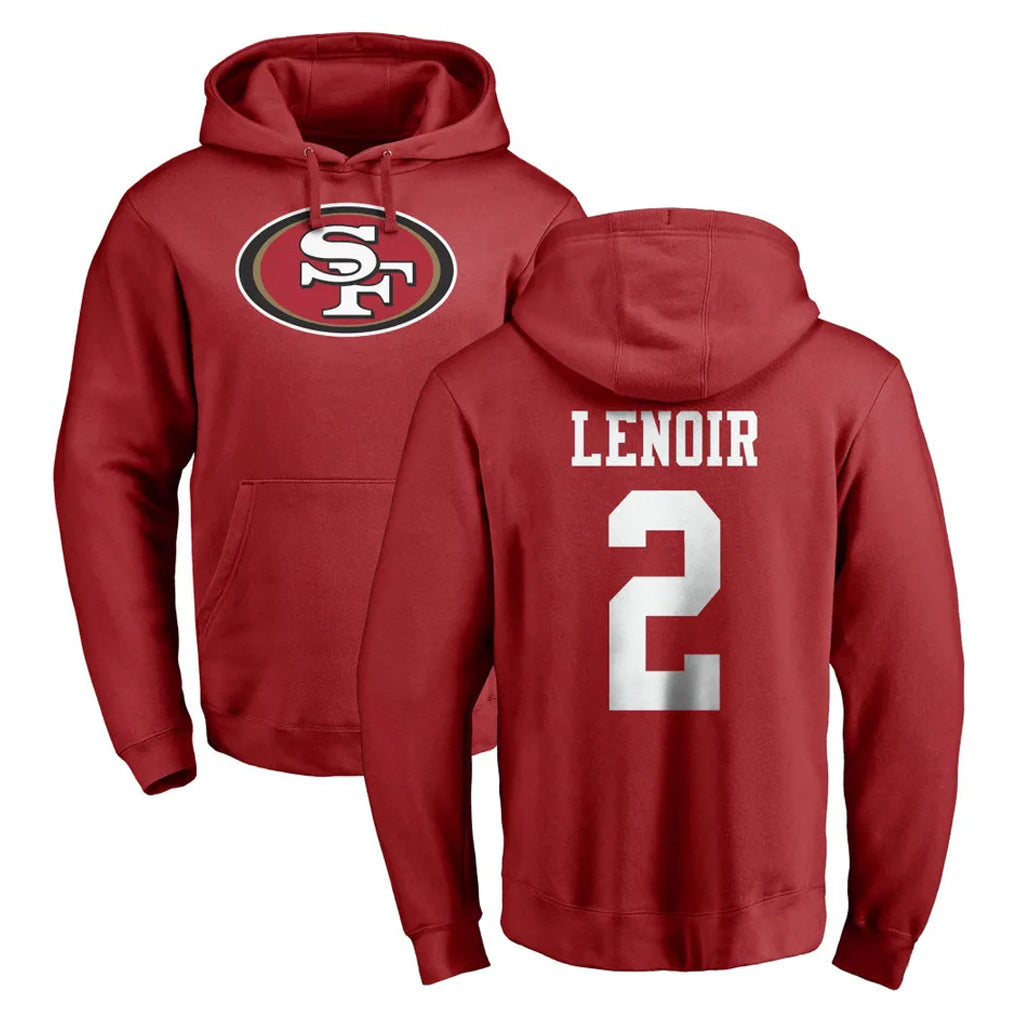 SF.49ers #2 Deommodore Lenoir Player Red LOGO Pullover Hoodies Home Game PETTCS Stitched Jerseys