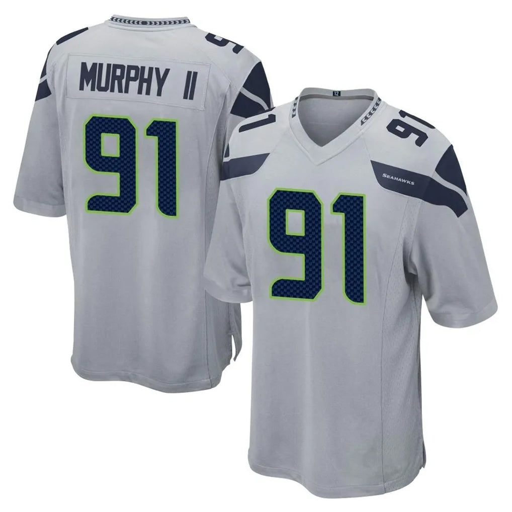 S.Seahawks #91 Byron Murphy II Player Gray Home Game PETTCS Stitched Jerseys