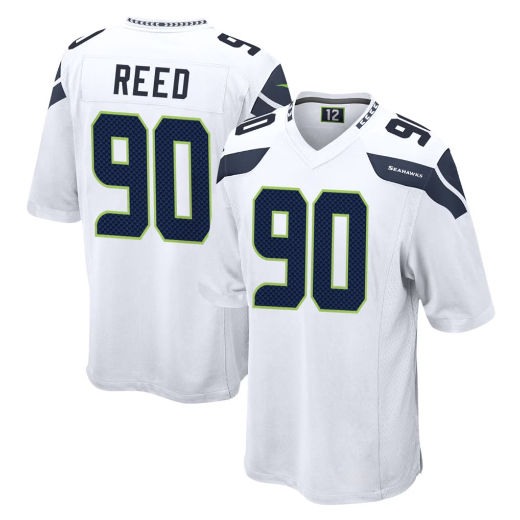 S.Seahawks #90 Jarran Reed Player White Home Game PETTCS Stitched Jerseys