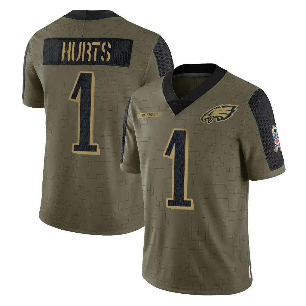 P.Eagles #1 Jalen Hurts Player Olive Salute To Service Limited Game PETTCS Stitched Jerseys