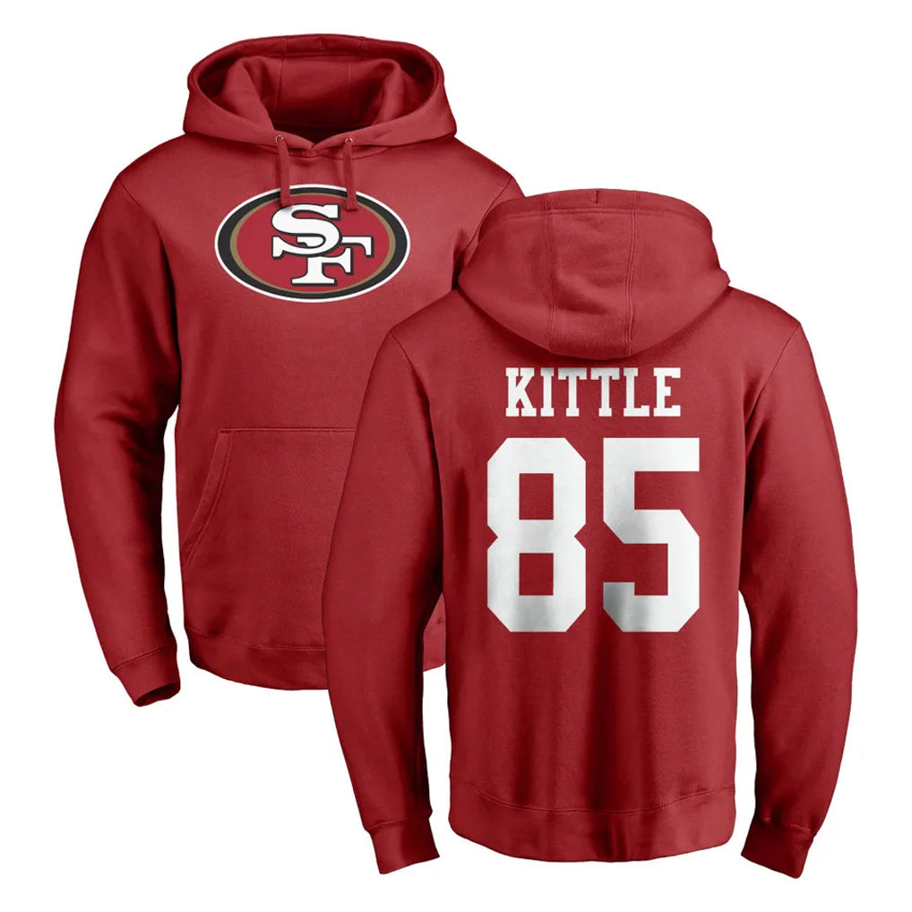 SF.49ers #85 George Kittle Player Red LOGO Pullover Hoodies Home Game PETTCS Stitched Jerseys