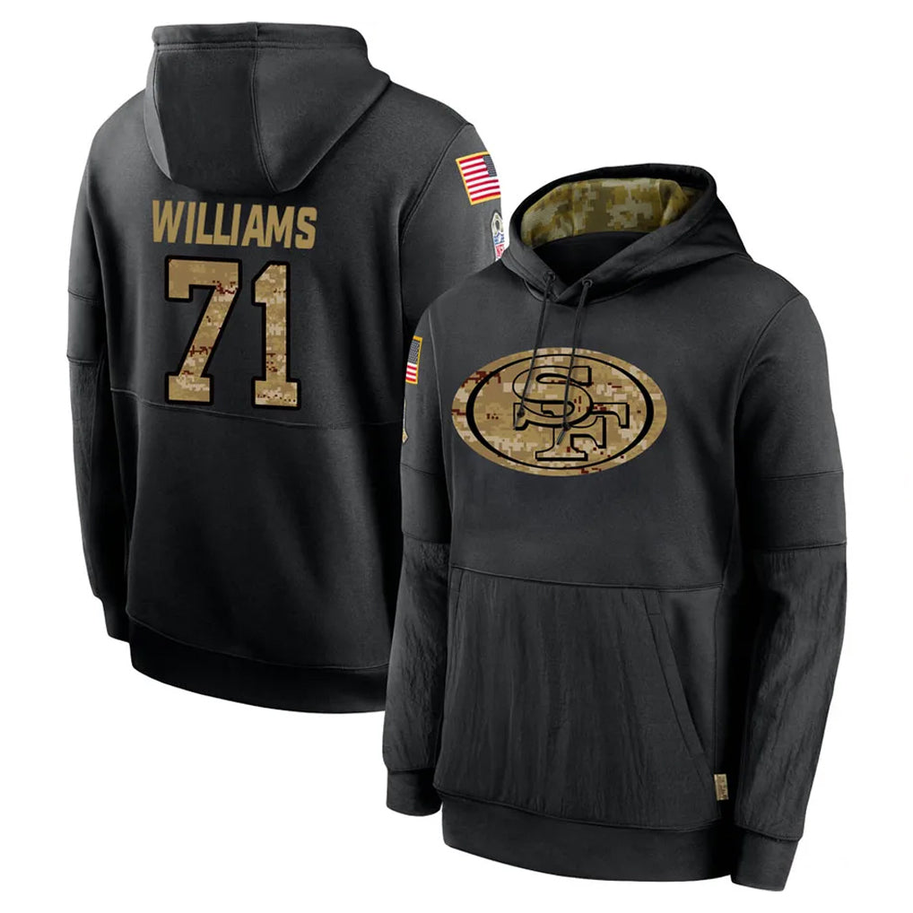 SF.49ers #71 Trent Williams Player Black Salute to Service Sideline Performance Pullover Hoodies Home Game PETTCS Stitched Jerseys