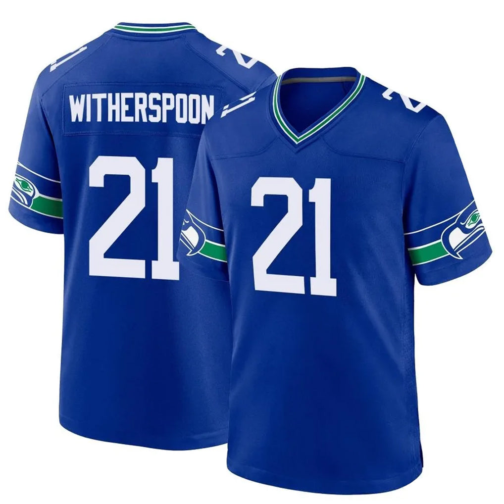 S.Seahawks #21 Devon Witherspoon Player Royal Throwback Home Game PETTCS Stitched Jerseys