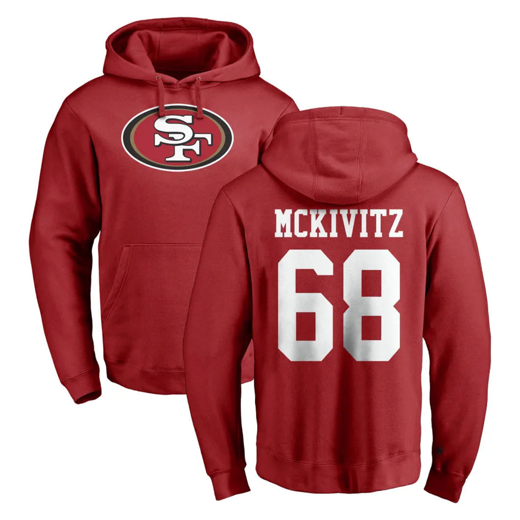SF.49ers #68 Colton McKivitz Player Red LOGO Pullover Hoodies Home Game PETTCS Stitched Jerseys