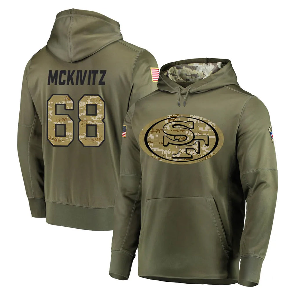 SF.49ers #68 Colton McKivitz Player Olive Salute to Service Pullover Hoodie Home Game PETTCS Stitched Jerseys