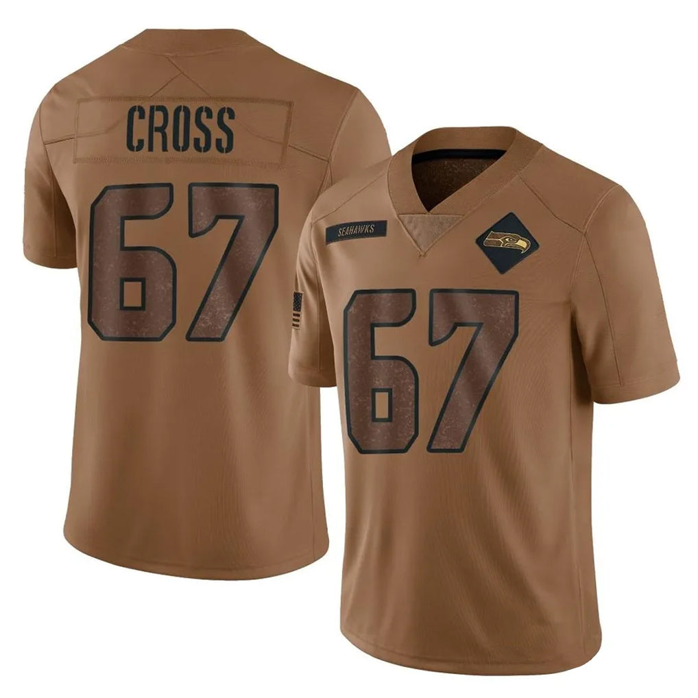 S.Seahawks #67 Charles Cross Player Brown Limited Salute To Service Home Game Ddoa Stitched Jerseys