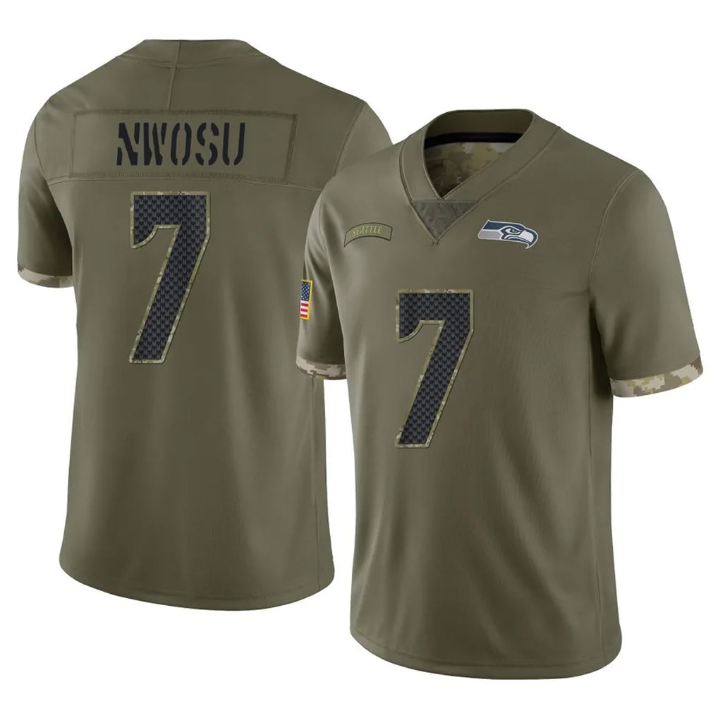 S.Seahawks #7 Uchenna Nwosu Player Olive Limited Salute To Service Home Game PETTCS Stitched Jerseys