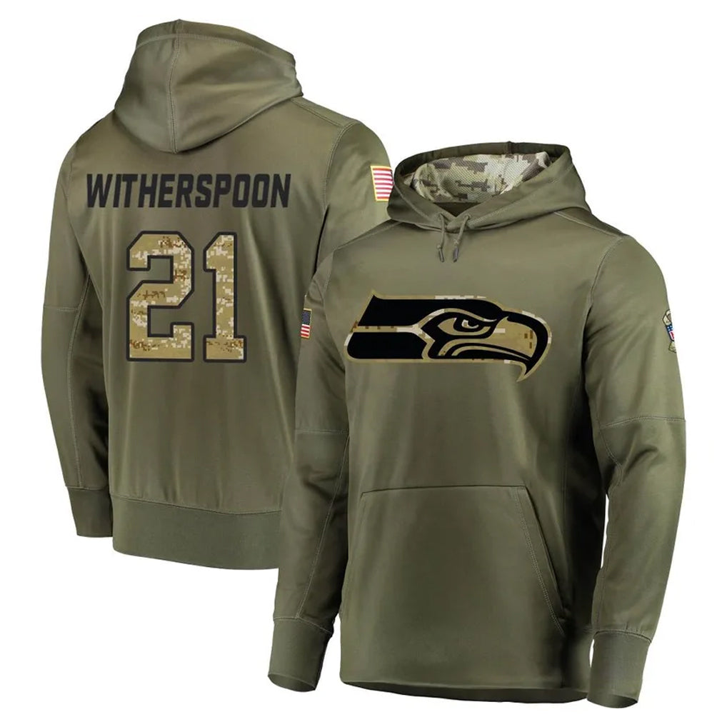 S.Seahawks #21 Devon Witherspoon Player Olive Salute to Service Pullover Hoodie Home Game PETTCS Stitched Jerseys