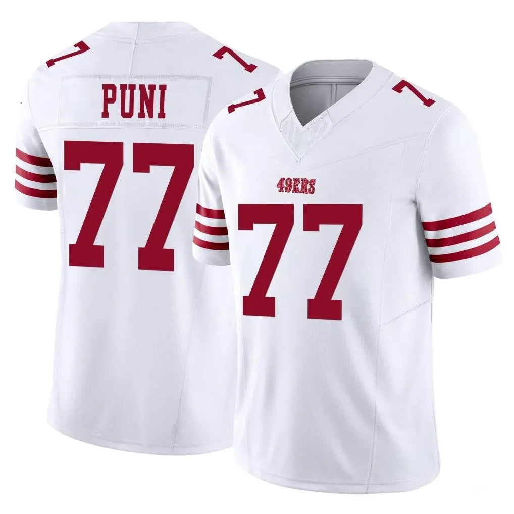SF.49ers #77 Dominick Puni Player White Limited Vapor F.U.S.E. Home Game PETTCS Stitched Jerseys