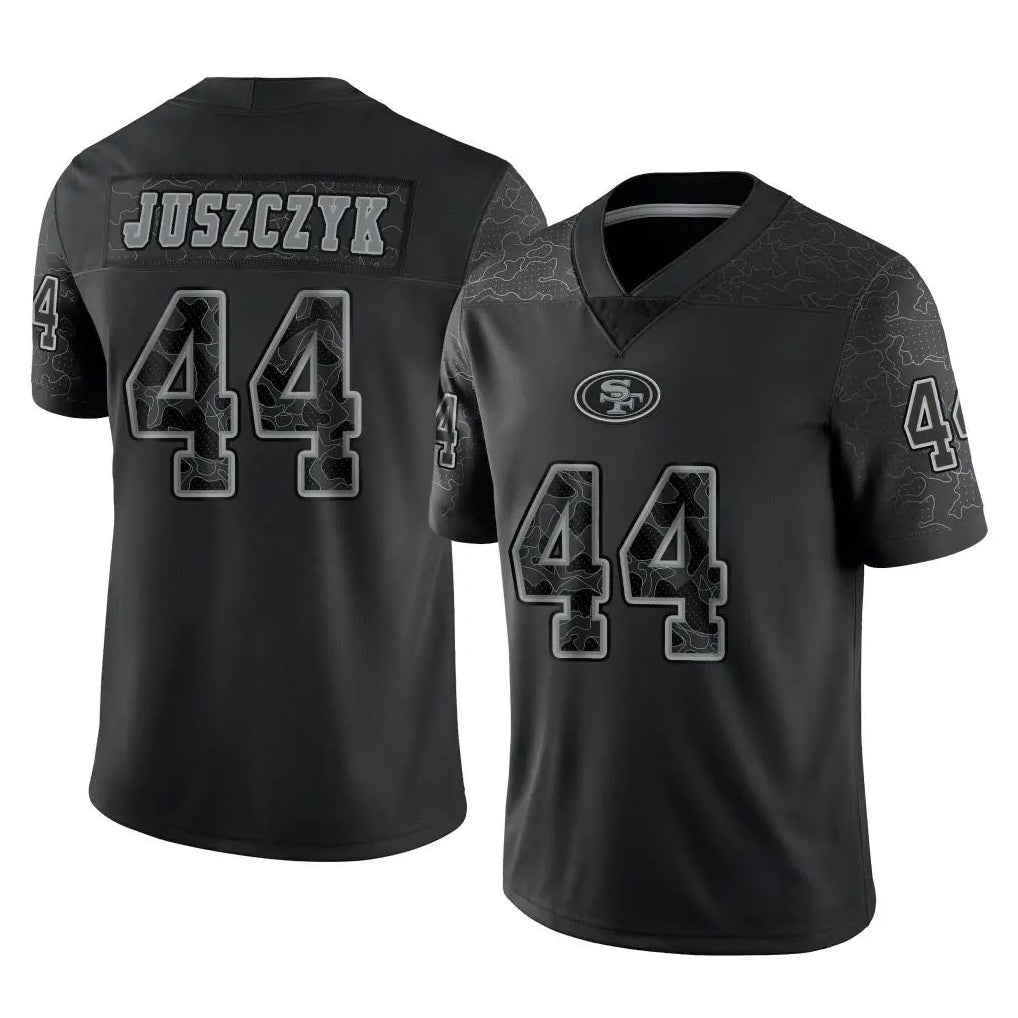 SF.49ers #44 Kyle Juszczyk Player Black Limited Reflective Home Game PETTCS Stitched Jerseys
