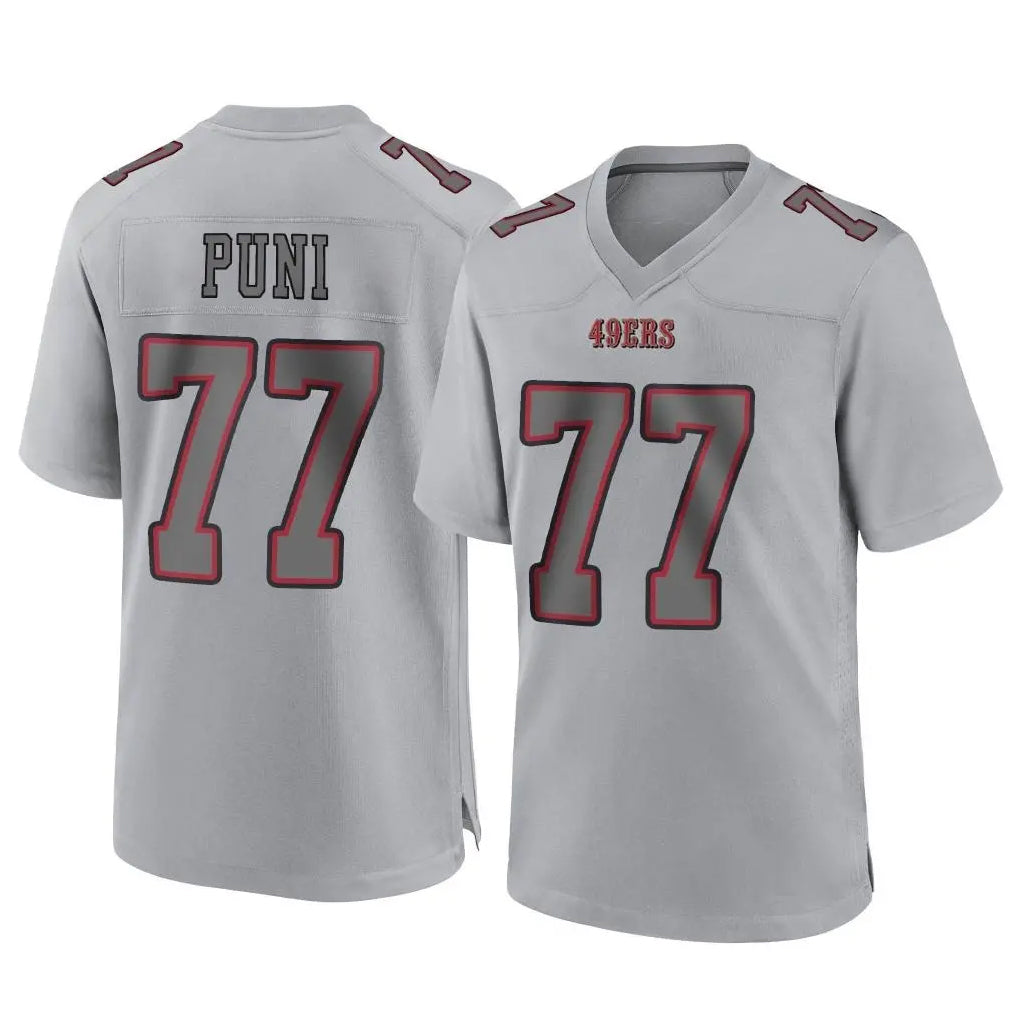 SF.49ers #77 Dominick Puni Player Gray Atmosphere Fashion Home Game PETTCS Stitched Jerseys