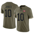 SF.49ers #10 Mac Jones Player Olive Limited Salute To Service Home Game PETTCS Stitched Jerseys