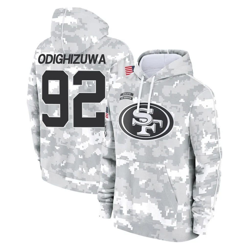 SF.49ers #92 Osa Odighizuwa Player Arctic Camo Limited Salute to Service Pullover Hoodies Game PETTCS Stitched Jerseys