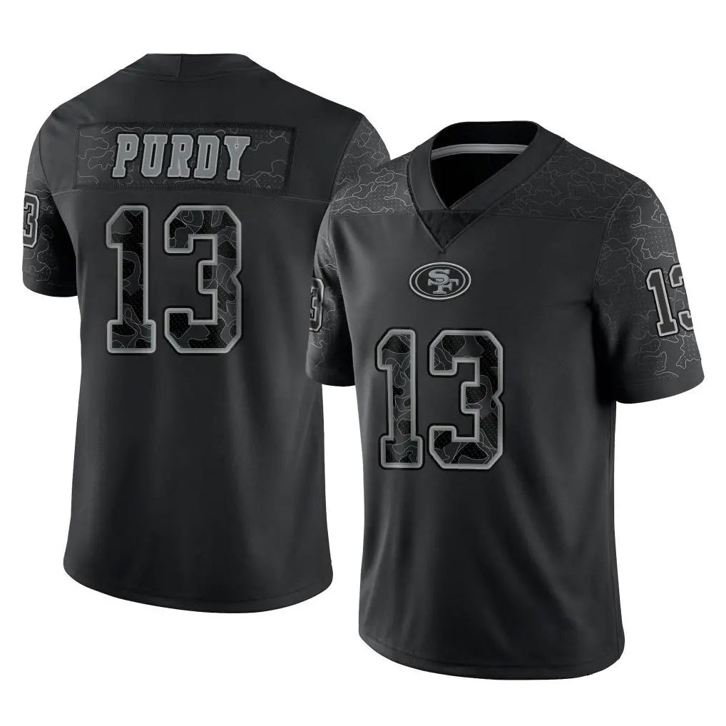 SF.49ers #13 Brock Purdy Player Black Limited Reflective Home Game PETTCS Stitched Jerseys