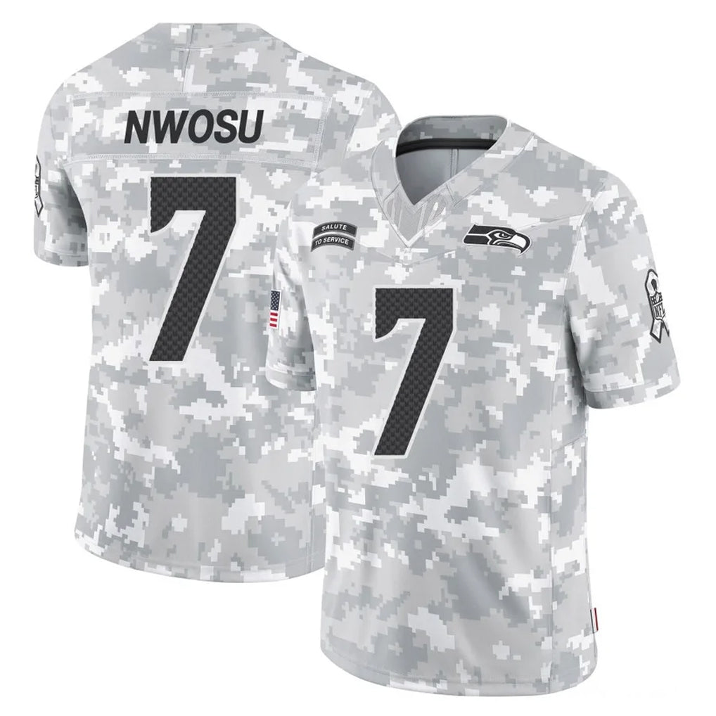 S.Seahawks #7 Uchenna Nwosu Player Arctic Camo Limited Salute To Service Home Game PETTCS Stitched Jerseys
