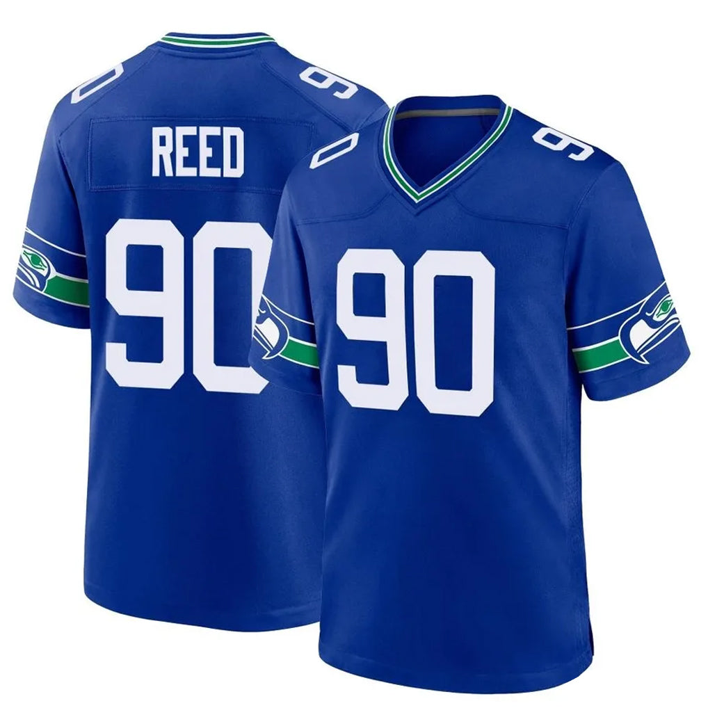 S.Seahawks #90 Jarran Reed Player Royal Throwback Home Game PETTCS Stitched Jerseys