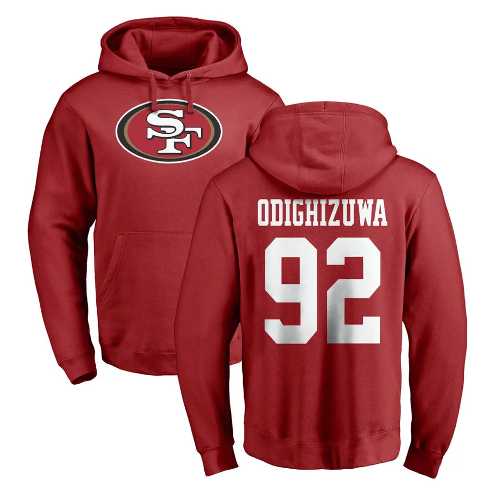 SF.49ers #92 Osa Odighizuwa Player Red LOGO Pullover Hoodies Home Game PETTCS Stitched Jerseys