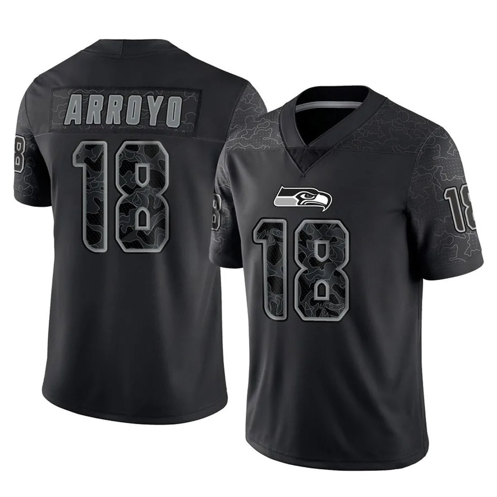 S.Seahawks #18 Elijah Arroyo Player Black Limited Reflective Home Game PETTCS Stitched Jerseys