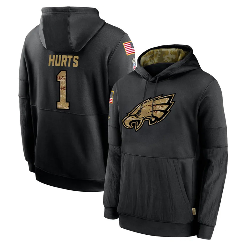 P.Eagles #1 Jalen Hurts Player Black Salute to Service Hoodies Limited Game PETTCS Stitched Jerseys