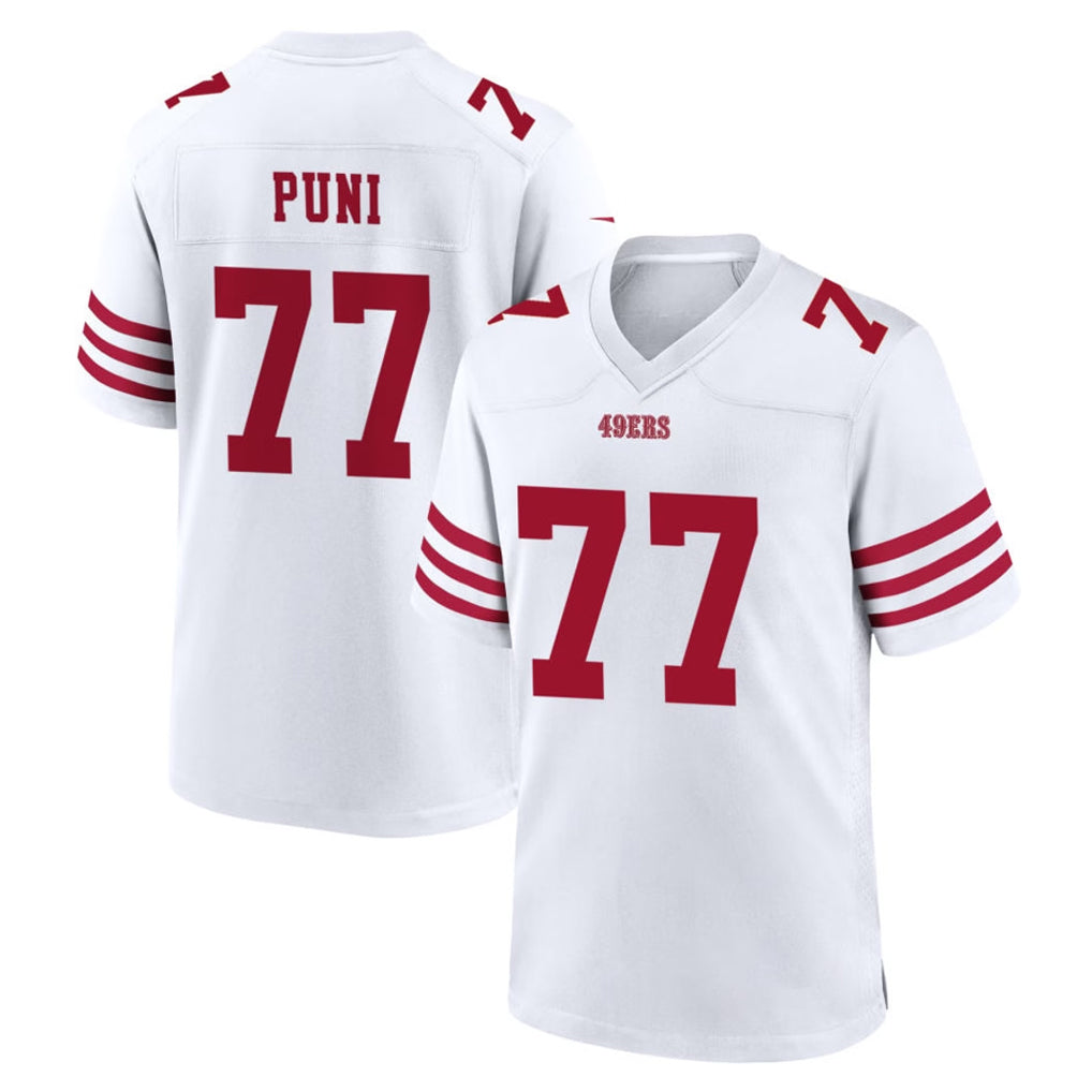 SF.49ers #77 Dominick Puni Player White Game Home PETTCS Stitched Jerseys