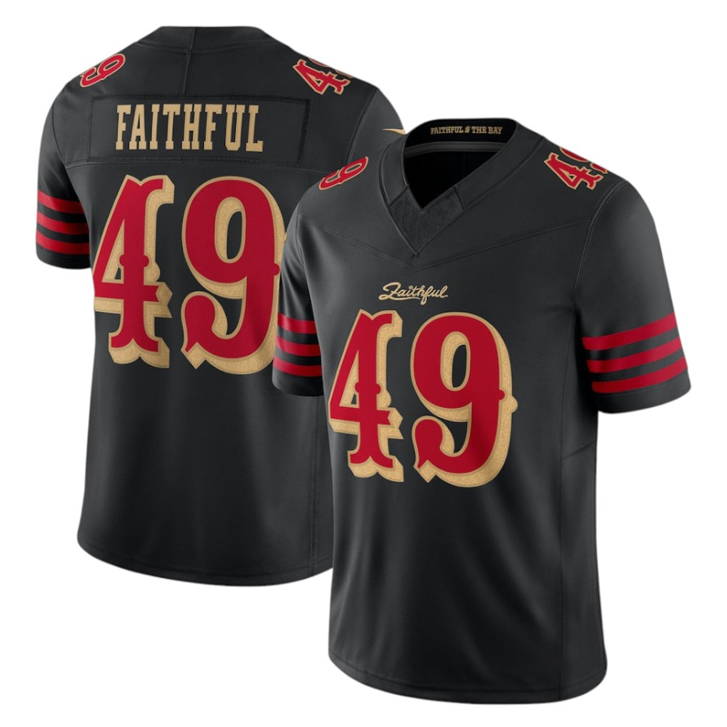 SF.49ers #49 The Faithful Player Black Limited Rivalries Collection Home Game PETTCS Stitched Jerseys