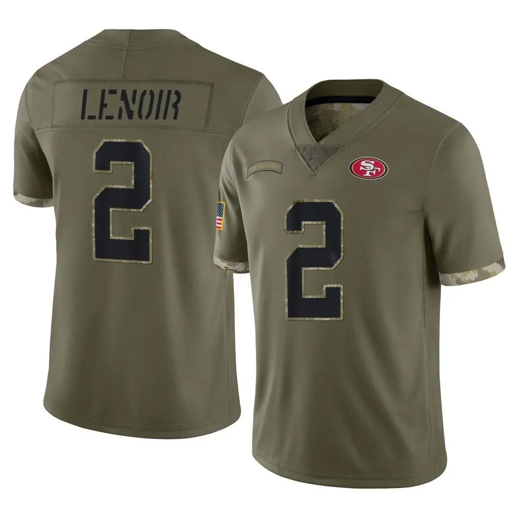 SF.49ers #2 Deommodore Lenoir Player Olive Limited Salute To Service Home Game PETTCS Stitched Jerseys