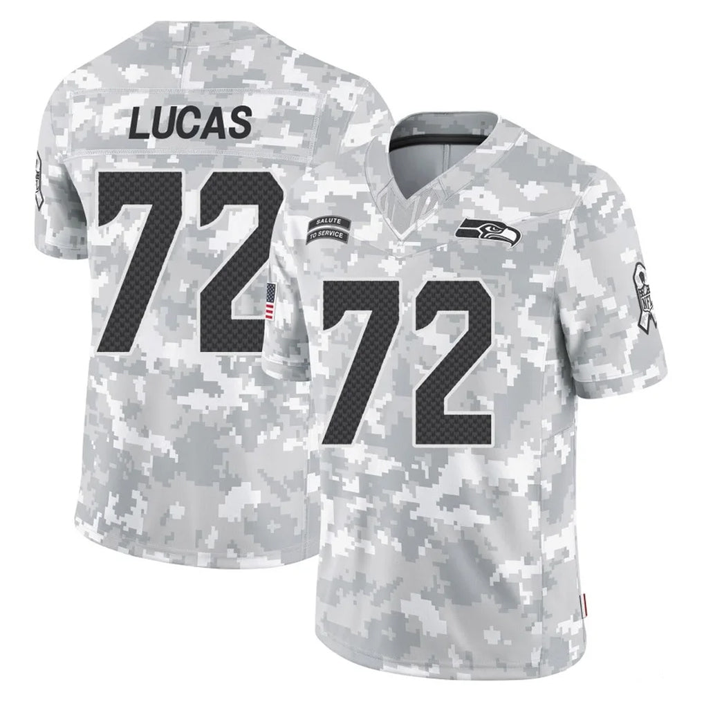 S.Seahawks #72 Abraham Lucas Player Arctic Camo Limited Salute To Service Home Game PETTCS Stitched Jerseys
