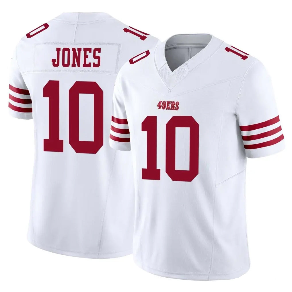 SF.49ers #10 Mac Jones Player White Limited Vapor F.U.S.E. Home Game PETTCS Stitched Jerseys