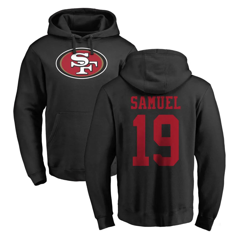 SF.49ers #19 Deebo Samuel Sr. Player Black LOGO Pullover Hoodies Home Game PETTCS Stitched Jerseys