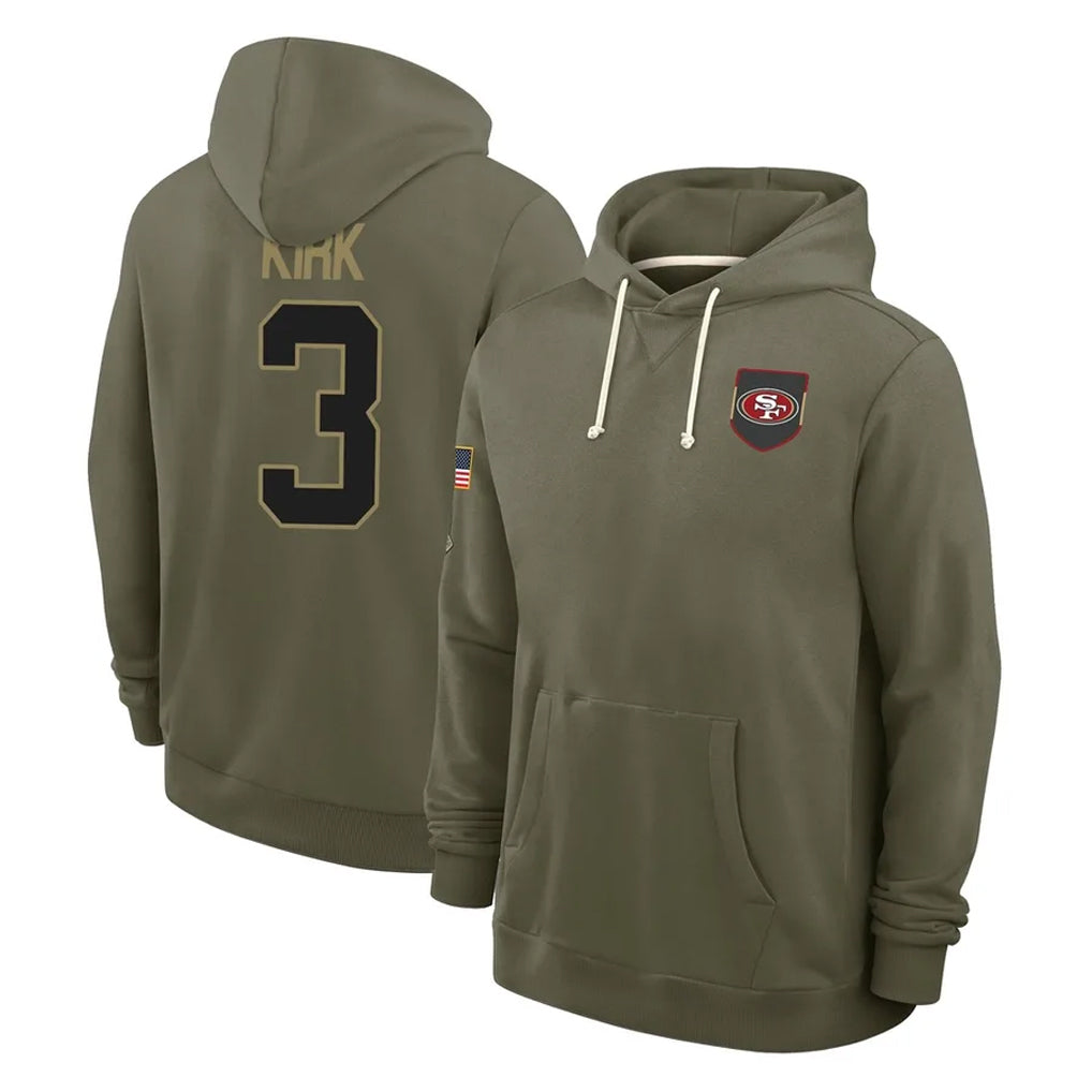 SF.49ers #3 Christian Kirk Player Olive Salute to Service Pullover Hoodies Limited STECN Stitched Jerseys