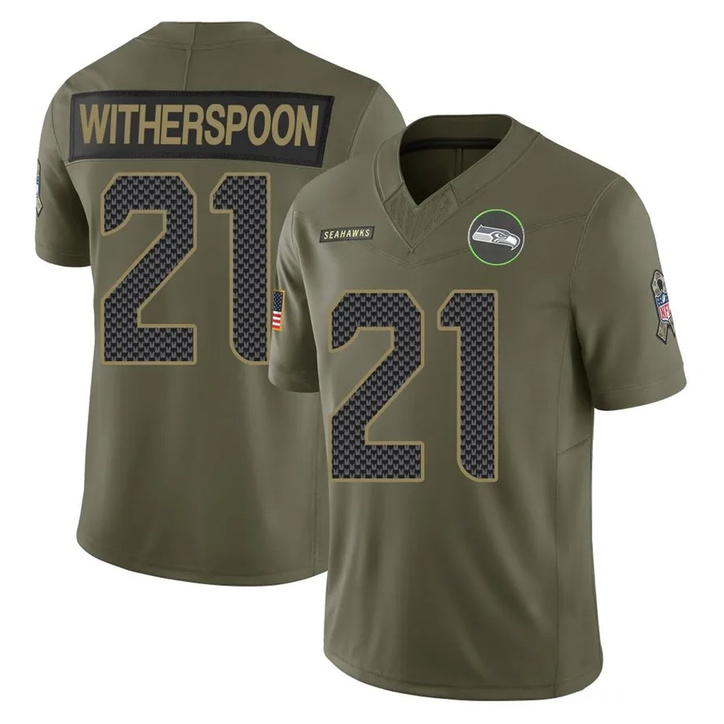 S.Seahawks #21 Devon Witherspoon Player Olive 2025 Salute To Service Limited Home Game PETTCS Stitched Jerseys