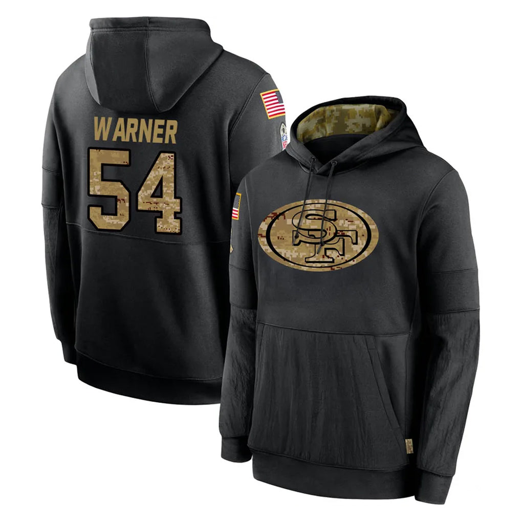 SF.49ers #54 Fred Warner Player Black Salute to Service Sideline Performance Pullover Hoodies Home Game PETTCS Stitched Jerseys