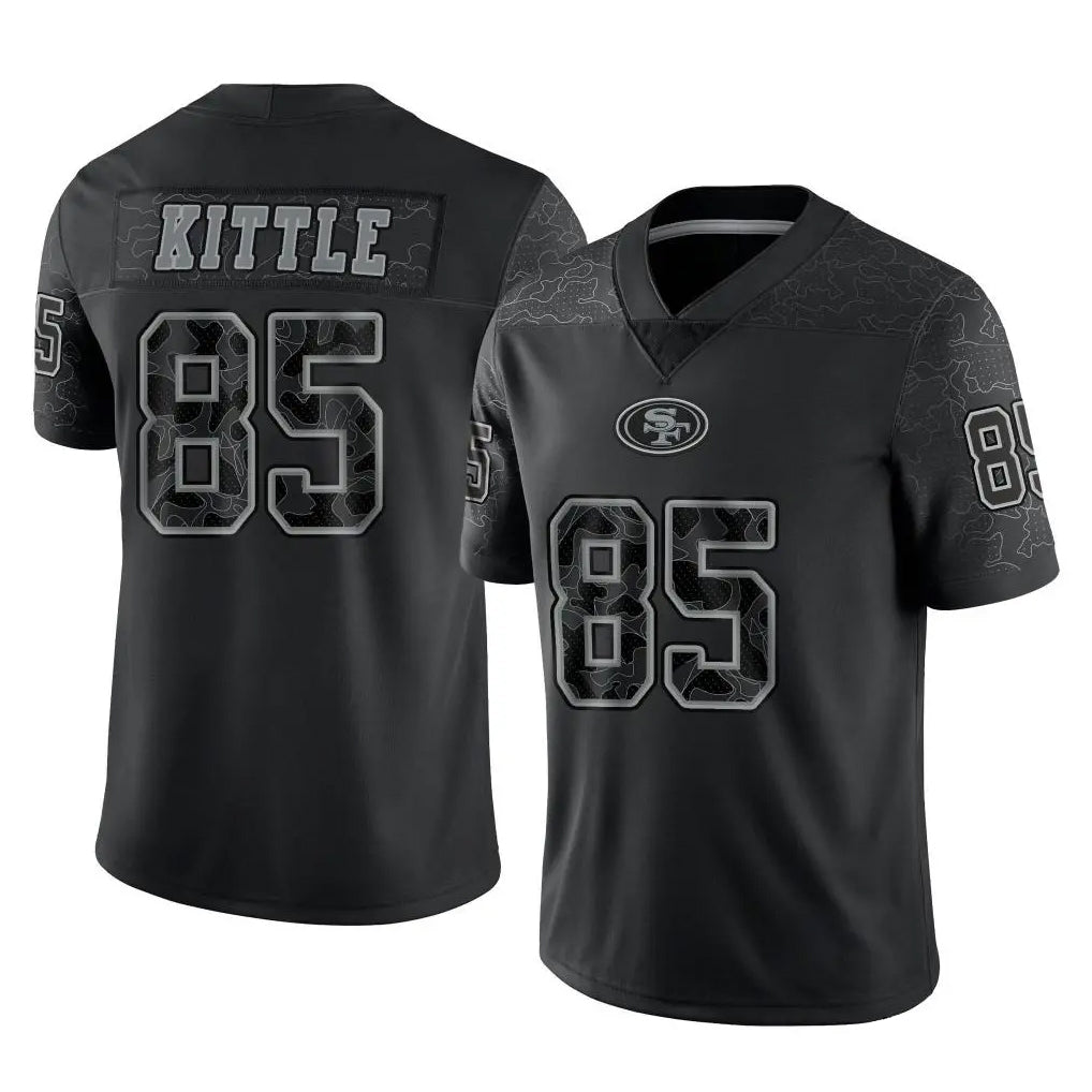 SF.49ers #85 George Kittle Player Black Limited Reflective Home Game PETTCS Stitched Jerseys