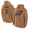 P.Eagles #1 Jalen Hurts Player Brown Salute to Service Pullover Hoodies Limited Game PETTCS Stitched Jerseys