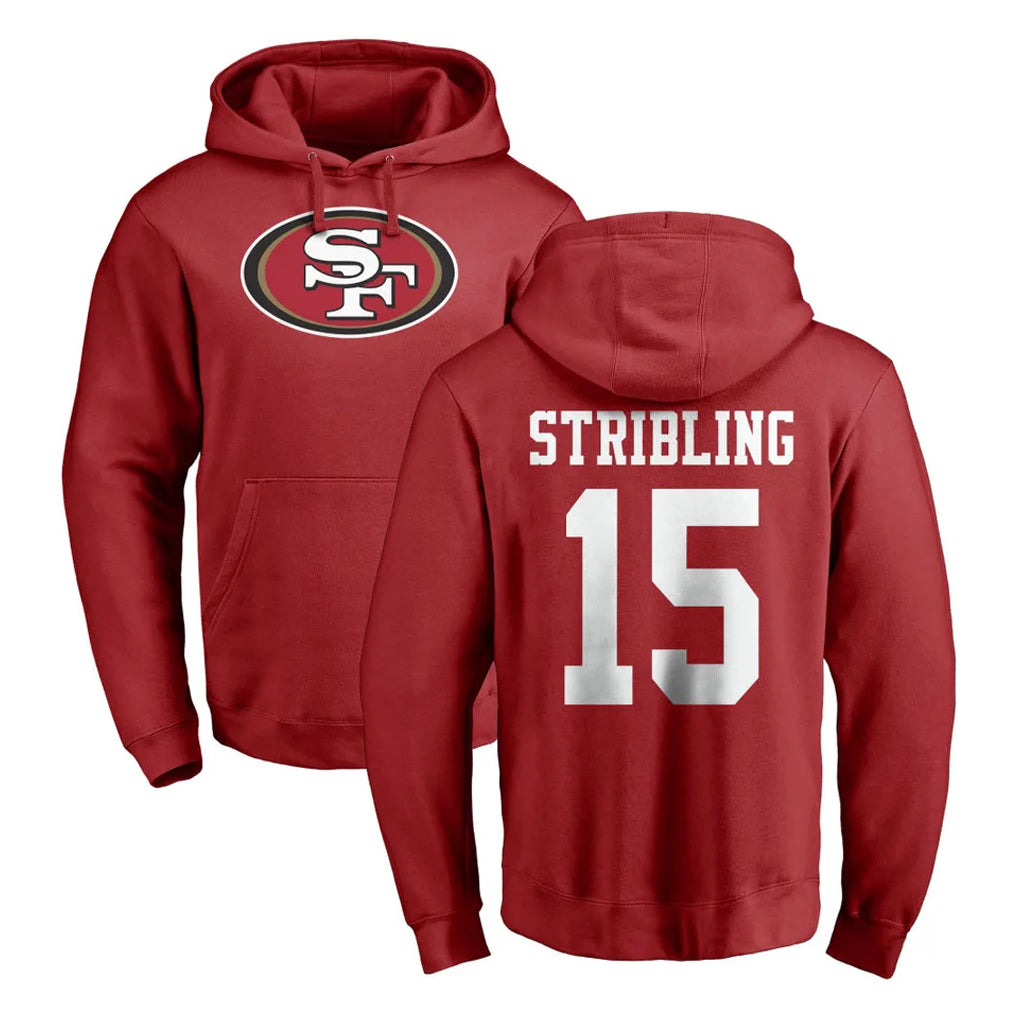 SF.49ers #15 De'Zhaun Stribling Player Red LOGO Pullover Hoodies Home Game PETTCS Stitched Jerseys