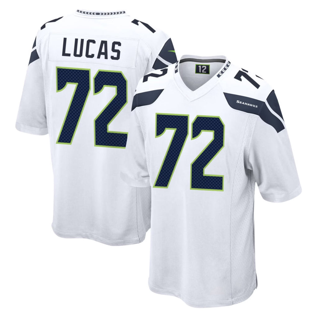 S.Seahawks #72 Abraham Lucas Player White Home Game PETTCS Stitched Jerseys