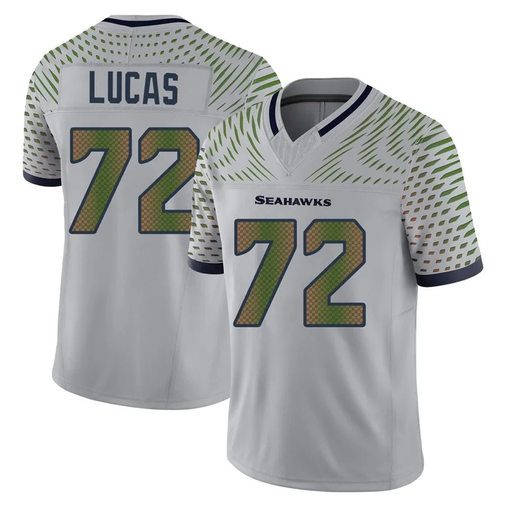 S.Seahawks #72 Abraham Lucas Player Grey Limited 2025 Rivalries Collection Home Game PETTCS Stitched Jerseys