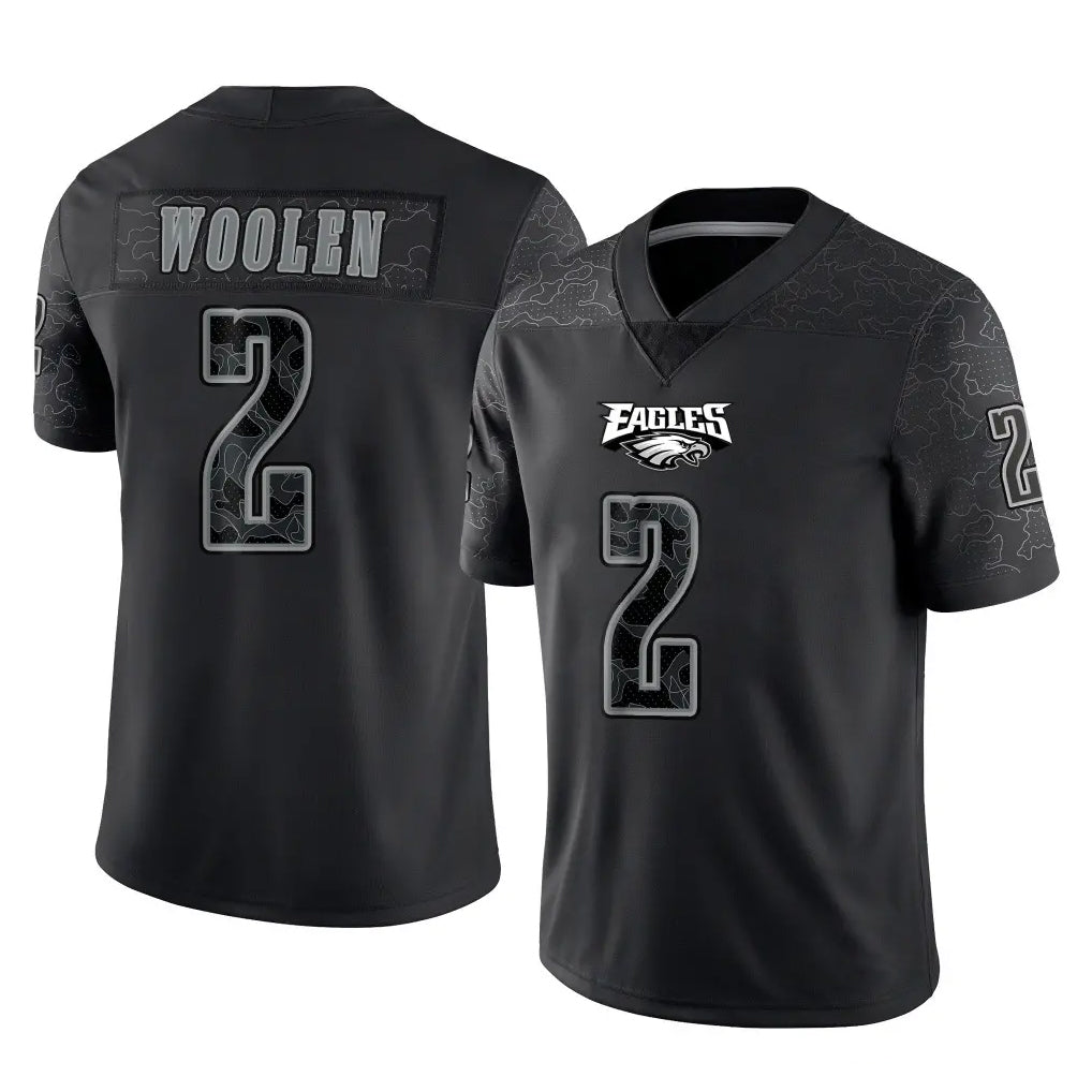 P.Eagles #2 Riq Woolen Player Black Reflective Limited Home Game PETTCS Stitched Jerseys