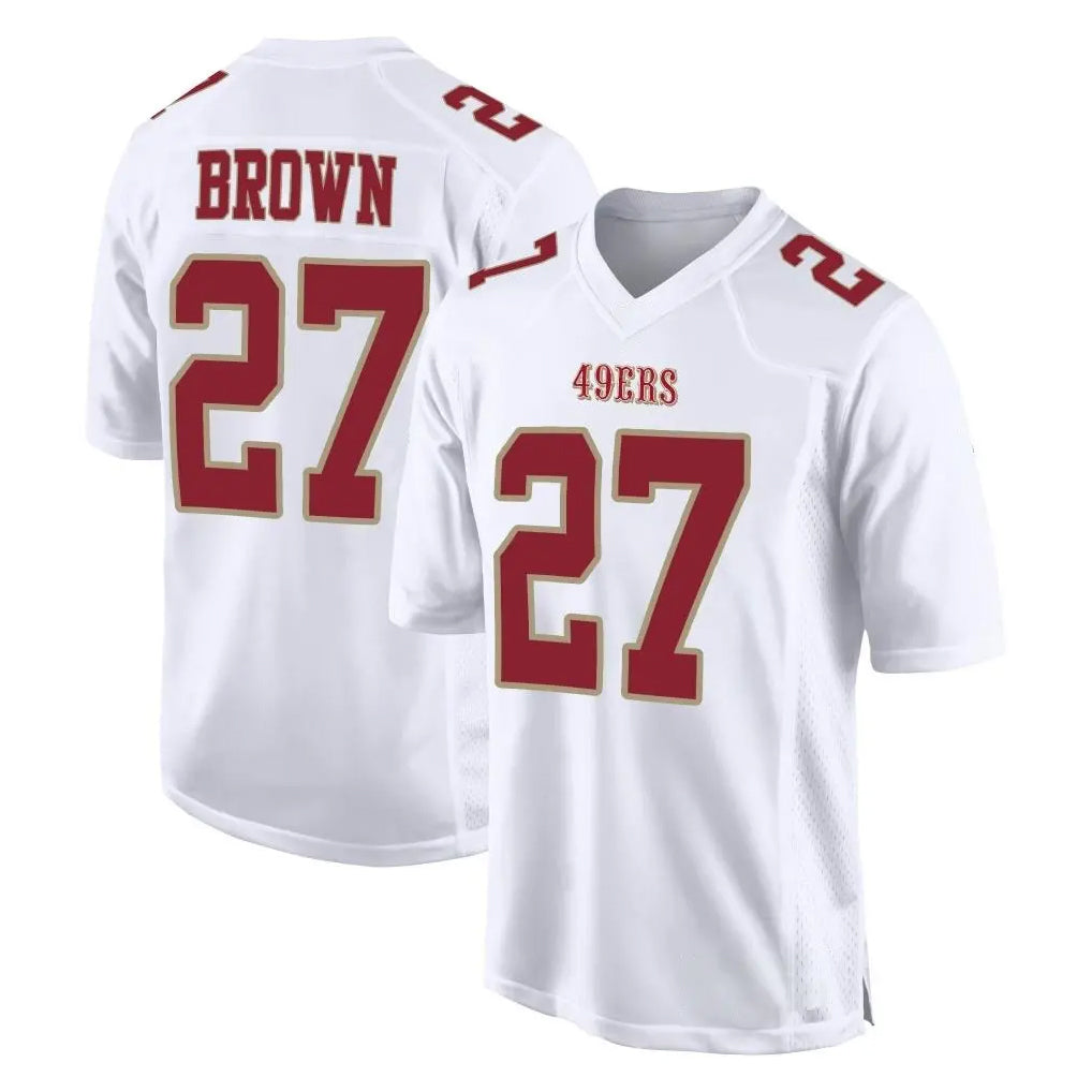 SF.49ers #27 Ji'Ayir Brown Player White Fashion Home Game PETTCS Stitched Jerseys