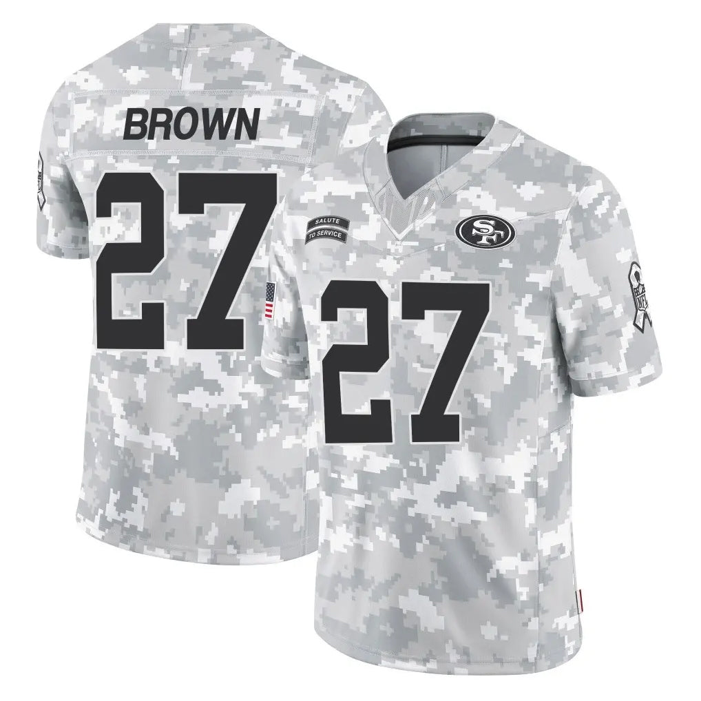 SF.49ers #27 Ji'Ayir Brown Player Arctic Camo Limited Salute To Service Home Game PETTCS Stitched Jerseys