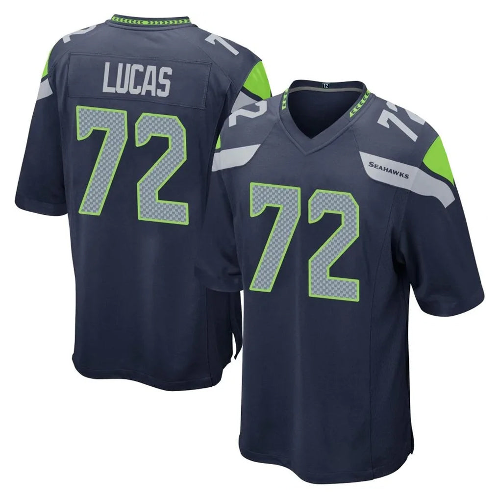 S.Seahawks #72 Abraham Lucas Player Navy Home Game PETTCS Stitched Jerseys