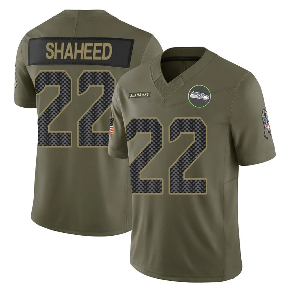 S.Seahawks #22 Rashid Shaheed Player Olive 2025 Salute To Service Limited Home Game PETTCS Stitched Jerseys
